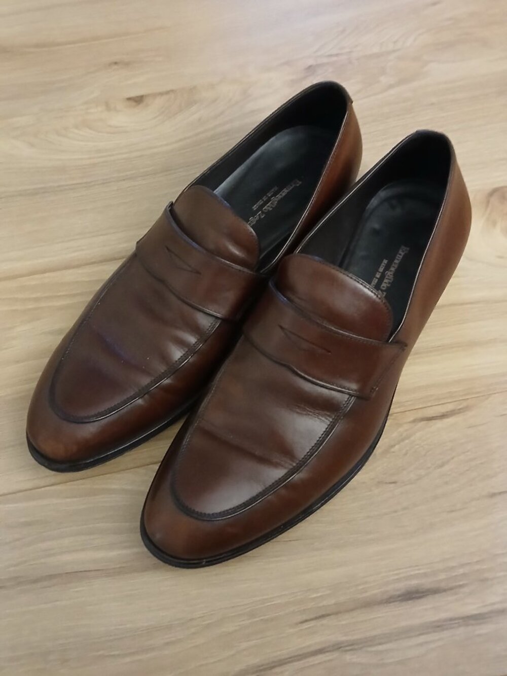 Ermenegildo Zegna Italian Brown Leather Penny Loafers